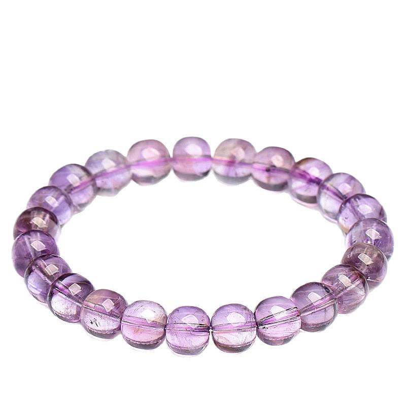 Hongxi Rui Natural Bolivian Amethyst Old Cut Bead Bracelet – Light Purple Crystal with Mirror Surface Finish