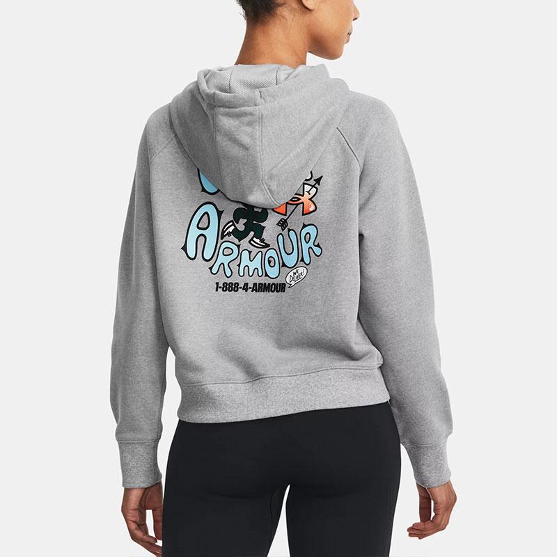 Under Armour Heavyweight Terry Cartoon Letter Logo Print Hoodie Women Hoodie Gray 1379834-011