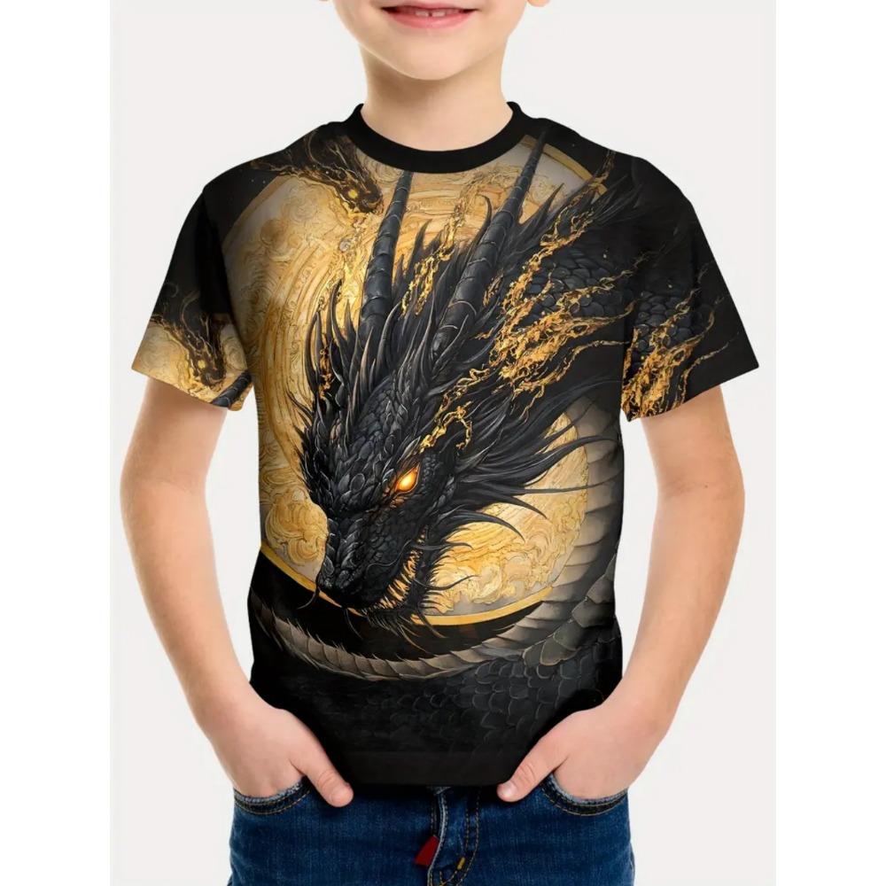 Children's Clothing T-Shirts for Boys Short Sleeve Child T-Shirt Fashion 3D Dragon Graphi Print Casual Girls Summer Clothes Tops
