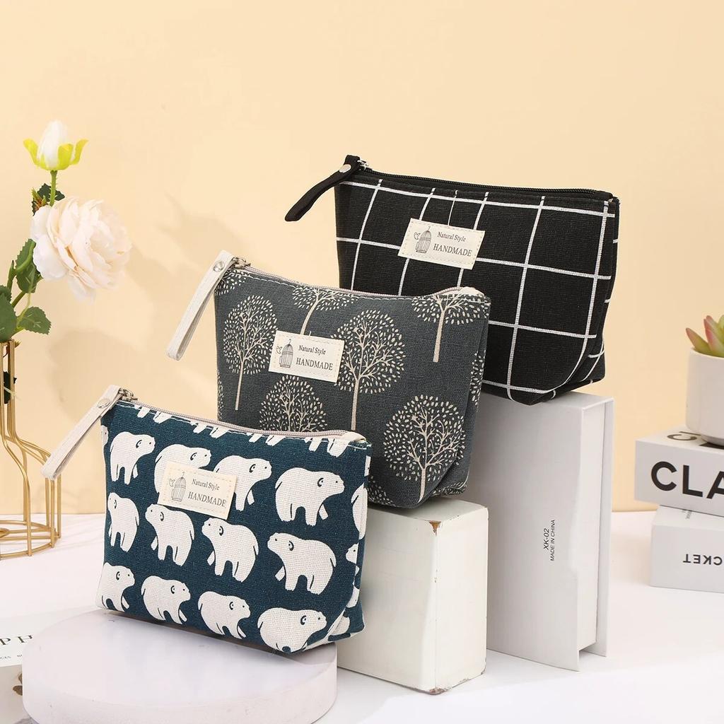 New Cosmetic Bags Zipper Opening Key Card Holder Cartoon Student Pencil Case Coin Purse Ladies Hand Portable Storage Bag