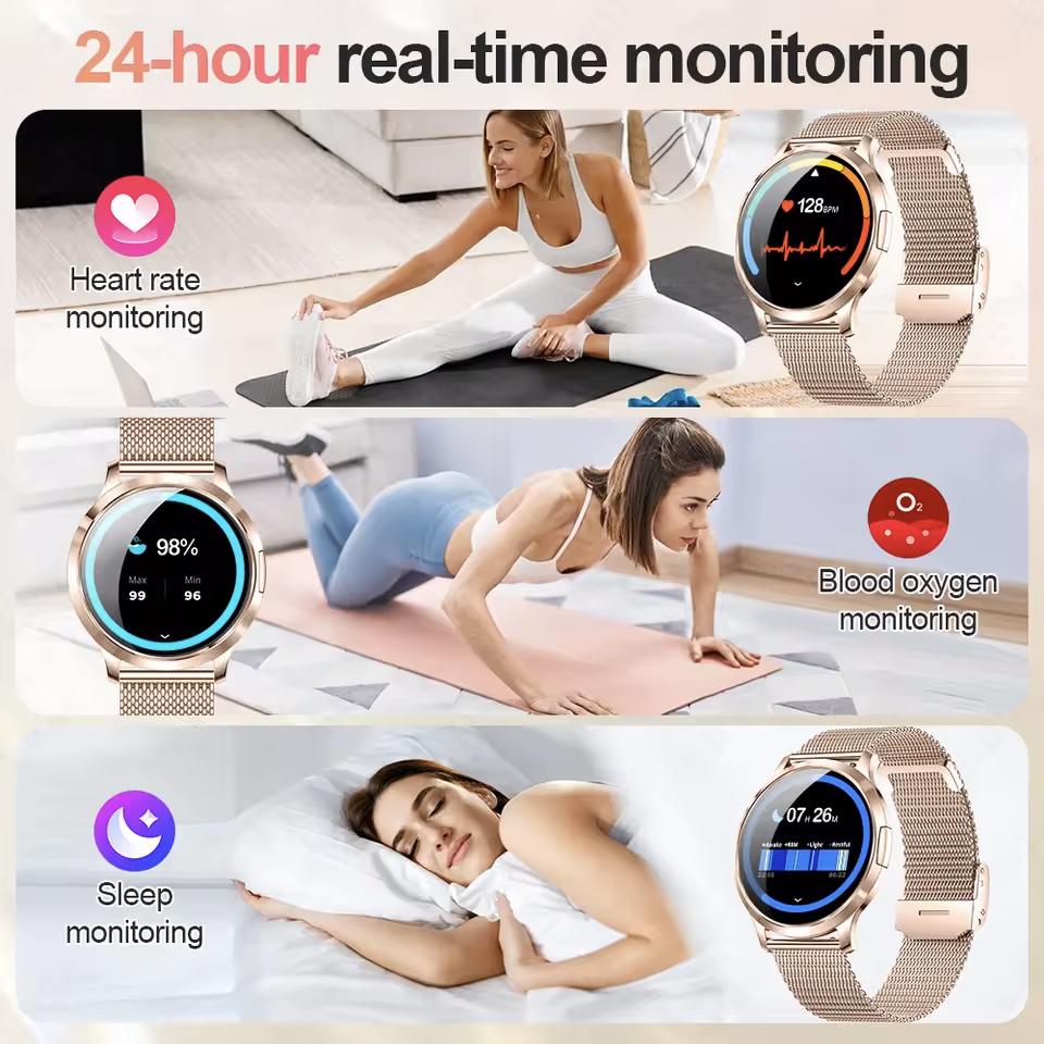SACOSDING Women Fashion Smart Watch 1.32'' AMOLED Ultra-thin 3D Curved ScreenCustom Dial Bluetooth Call Waterproof Sport Ladiy Smart Watch