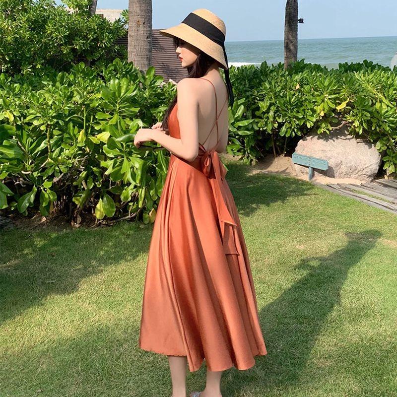 Summer Sexy Backless Beach Long Dress Women's Vacation Boho Dresses