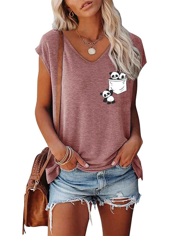 

Women Fashion V Neck Printed T-shirt Summer Casual Short Sleeve Top XXL рожевий
