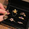 Medieval French Retro Nine Purple Off Fire High-End Purple Zir*****Pen Ring Wheat Ear Flower Accessories Women