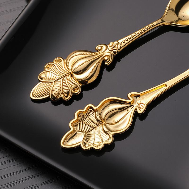 4pcs Vintage Zinc Alloy Dessert Spoon Luxury Lightweight Coffee Stirring Spoon Ice Cream Tea Serving Tool for Restaurant Café