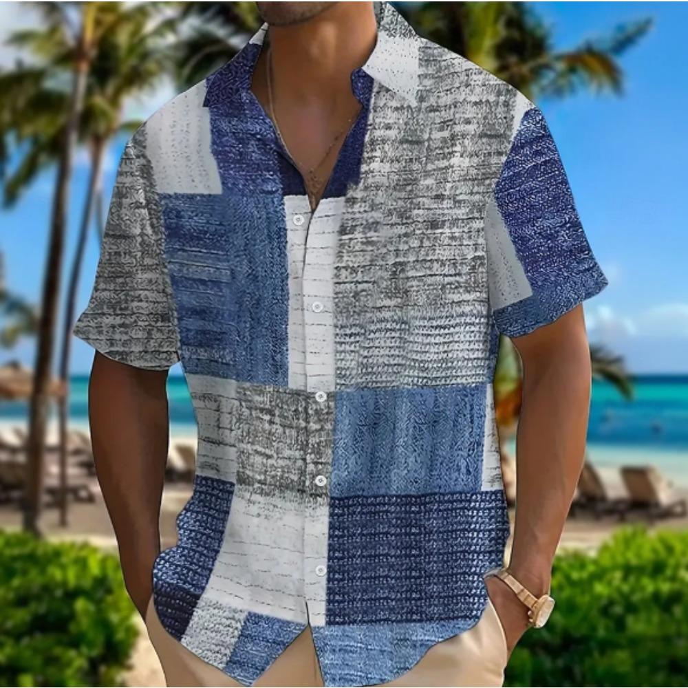 Men's Geometric Pattern 3D Print Shirt Button Up Shirt Casual Shirt Summer Shirt Short Sleeve Daily Vacation Clothing