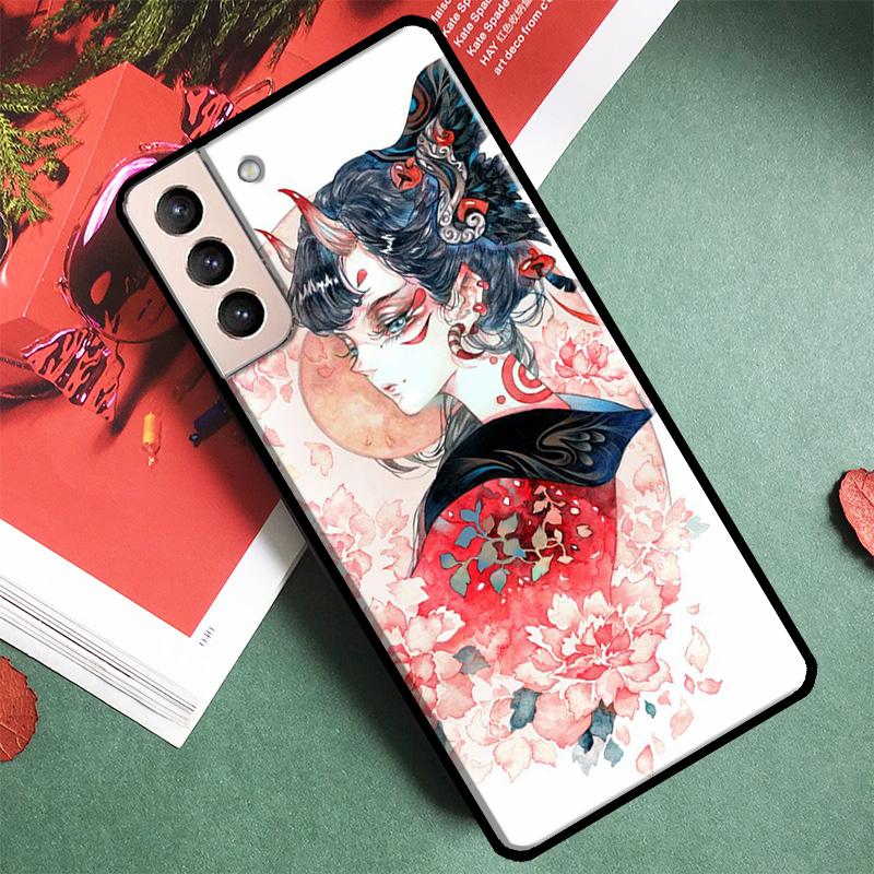 Japanese Style Anime Fox Phone Case For Samsung Galaxy S25 Ultra S9 S10 S20 S21 S22 S23 Ultra Plus S24 FE Back Cover