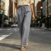 Women's Casual High Waisted Color Lace Trim Pants with Pockets