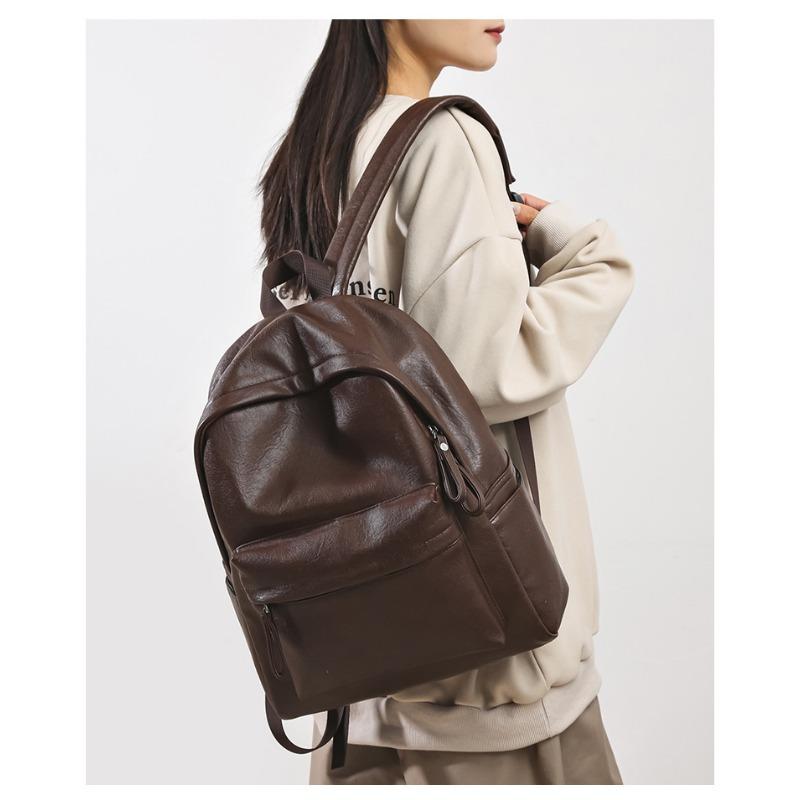 Leather Solid Color Retro Versatile Simple Backpack