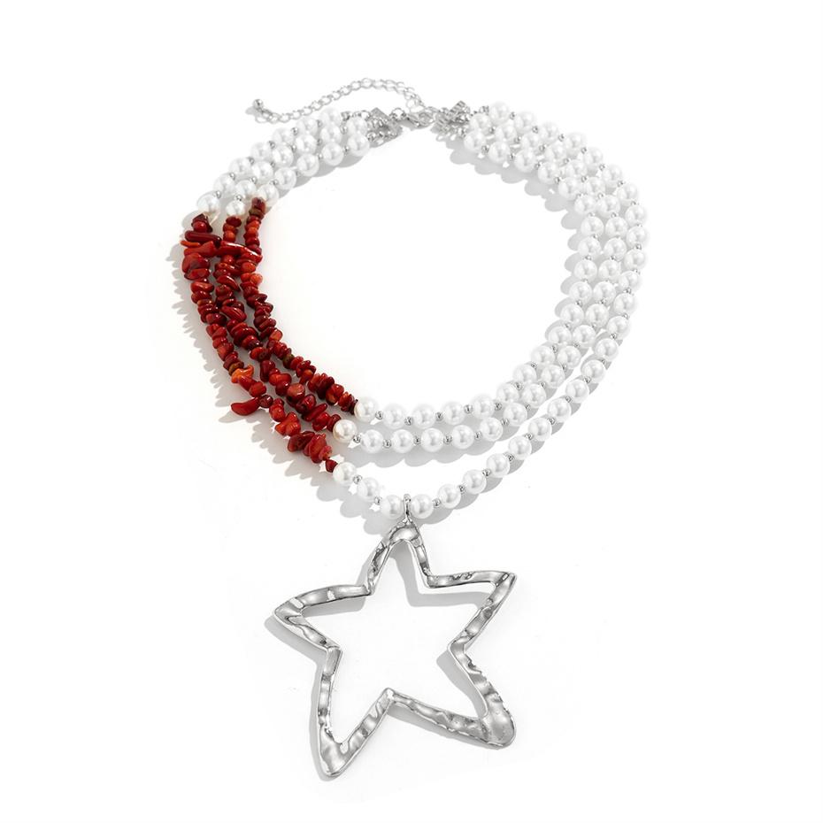 Übertriebene Großer Stern Anhänger Choker Halskette für Damen 2026 Trend Boho Imitation Perlen Stein Kette Grunge Schmuck Steampunk Geschenk