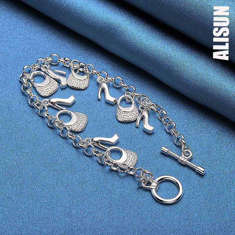925 Sterling sølv høy hæl bag anheng armbånd fasjonable bryllup smykker