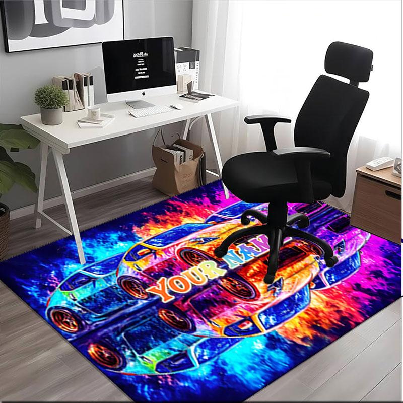 1PC Custom Name Car Artwork" Theme Floor Mat Ideal for Living Room, Game Rooms, Office, Bedroom,Floor Mat Playful Design