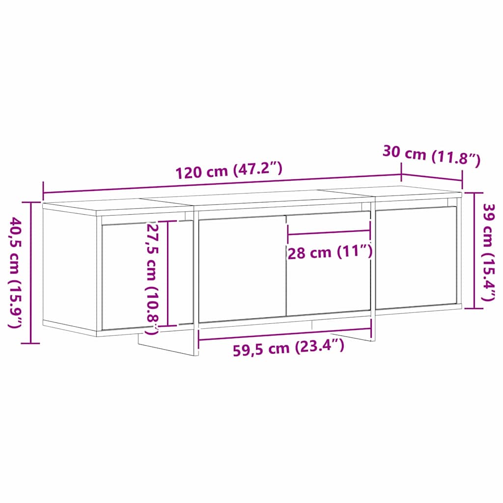 TV Cabinet Black Oak Effect 120 x 30 x 40.5 cm