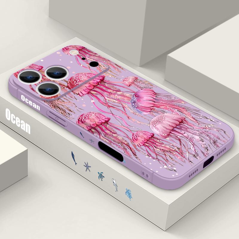 Jellyfish Dolphin Pattern Lanyard Case For iPhone 17 Pro Max Funda iPhone 16 15 14 13 Pro Max 11 16E 17E Soft Silicone Cover