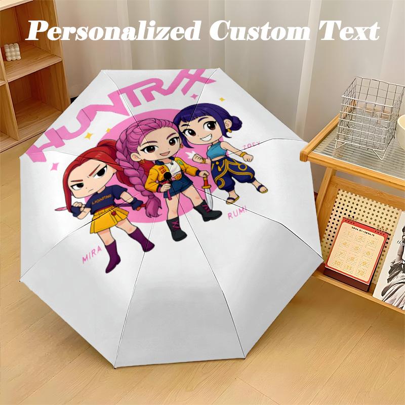 8‑Rib Automatic Umbrella, Kpop Demon Hunters Design Foldable Umbrella for Sun Rain Protection Travel