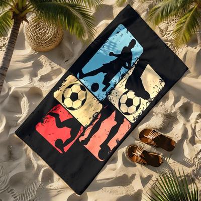 Retro Collage Style Football Theme Polyester Microfiber Beach Towel Is Highly Absorbent, Suitable for Swimming and Beach Outings