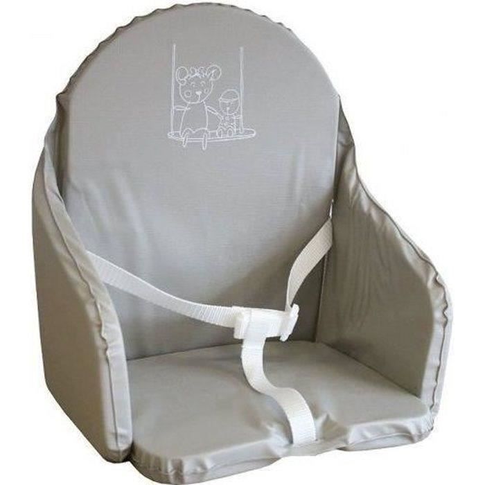 LOOPING Baby High Chair Cushion | Waterproof PVC, Straps, Made In France | Grey