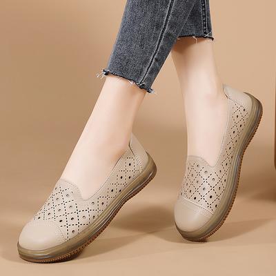 Women Flats Fashion Genuine Leather Outdoor Nurse Shoes Moccasins Flat Shoes Slip On Women's Shoes Soft Zapatos Mujer Plus Size