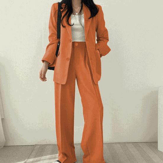 

Женский комплект из 2 шт./компл., пальто, брюки, однобортный кардиган средней длины, куртка с длинными рукавами, широкие брюки с высокой талией, прямые брюки, женские формальные брюки для поездок на работу M синий