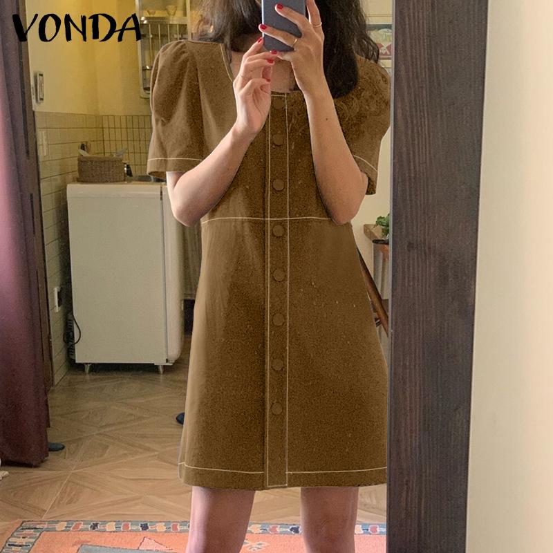 

VONDA квадратный воротник цветное короткое платье летнее женское