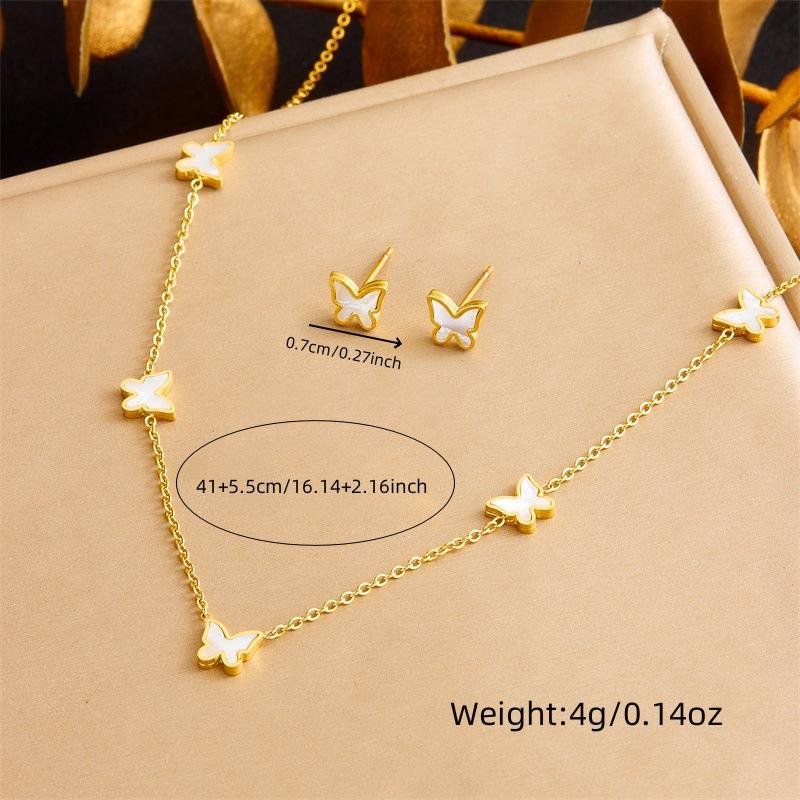 White Butterfly Jewelry Set Necklace Bracelet Earrings Set Gold Plated Shell Butterfly Jewelry for Women