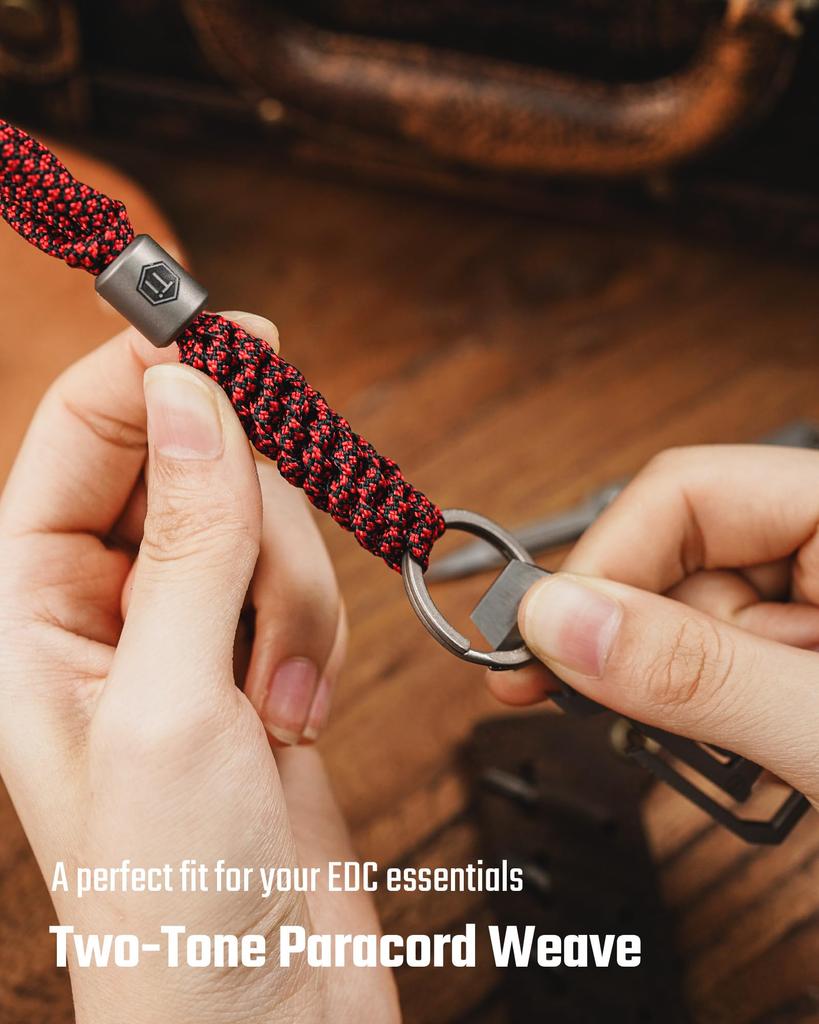 KC02 Плетеный паракорд 550 паракорд с титановыми бусинами и ключом Идеально подходит для складного 1 шт. [KeyUnity] Брелок для ключей, 2-цветное кольцо, Ножи, Легкий,