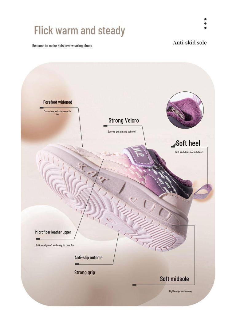 Winter 2025 Kids' Sports Shoes: Two-Layer Cotton Velvet Sneakers for Toddlers & Children, Boys & Girls Casual.