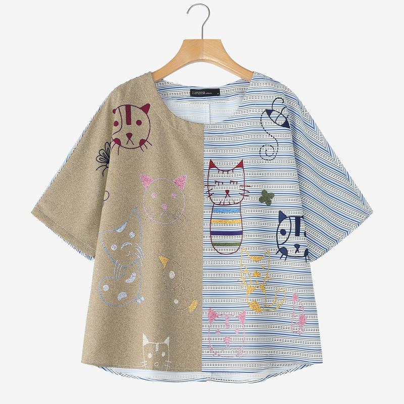 

ZANZEA Женские повседневные футболки с круглым вырезом, рукавами 3/4, свободного кроя, в стиле пэчворк L хаки