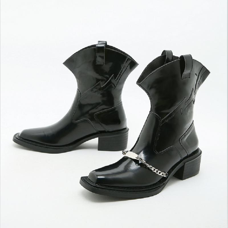 Large size boots single Martin boots new square head sleeve thick heel chain trend Chelsea short boots women