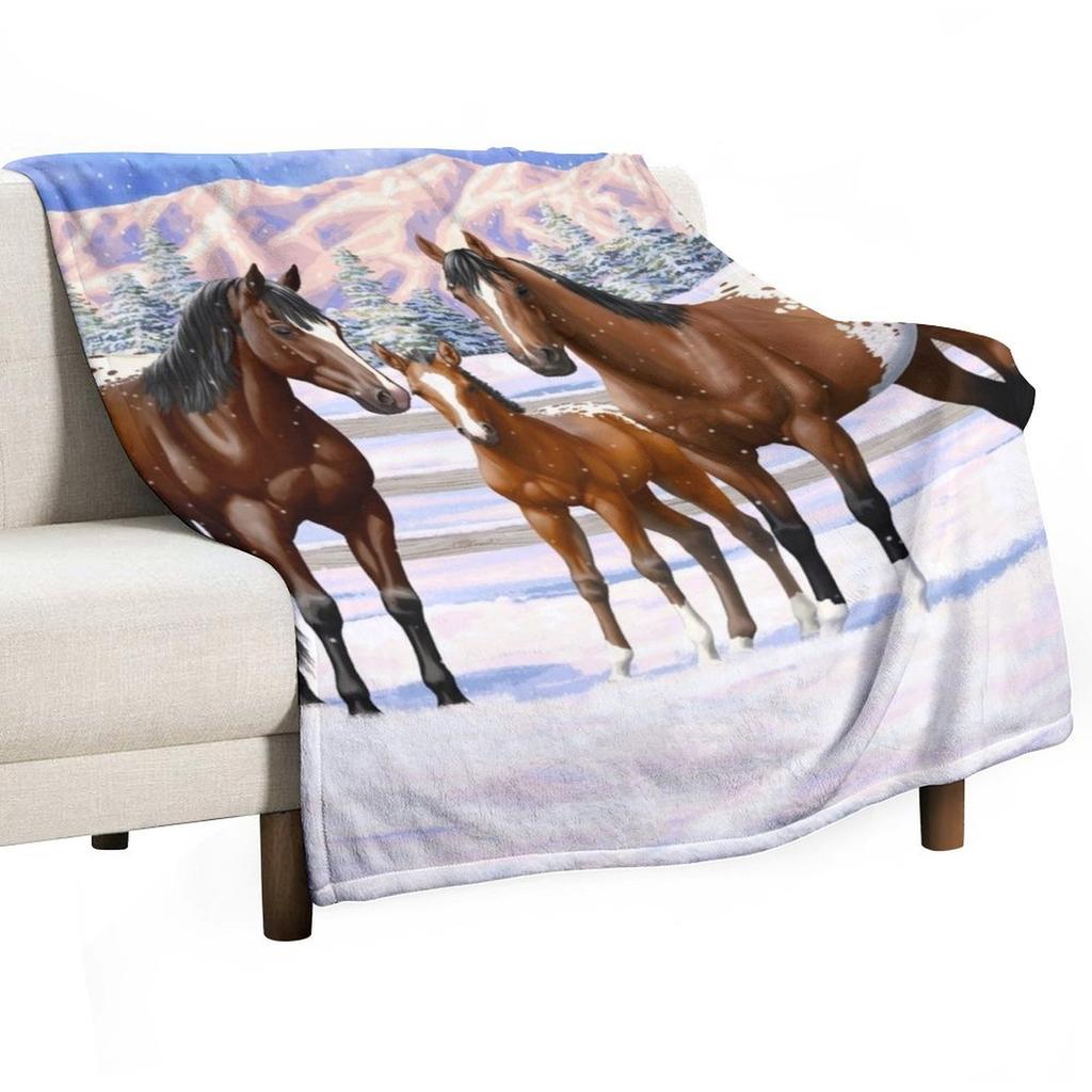 Bay Appaloosa Quarter Horses In Winter Snow Throw Blanket Sofa Blankets Ands Christmas Decoration Softest Blankets