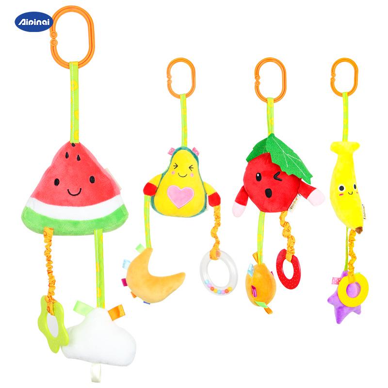 Cartoon Stroller & Crib Hanging Plush Pull Bell for Early Education