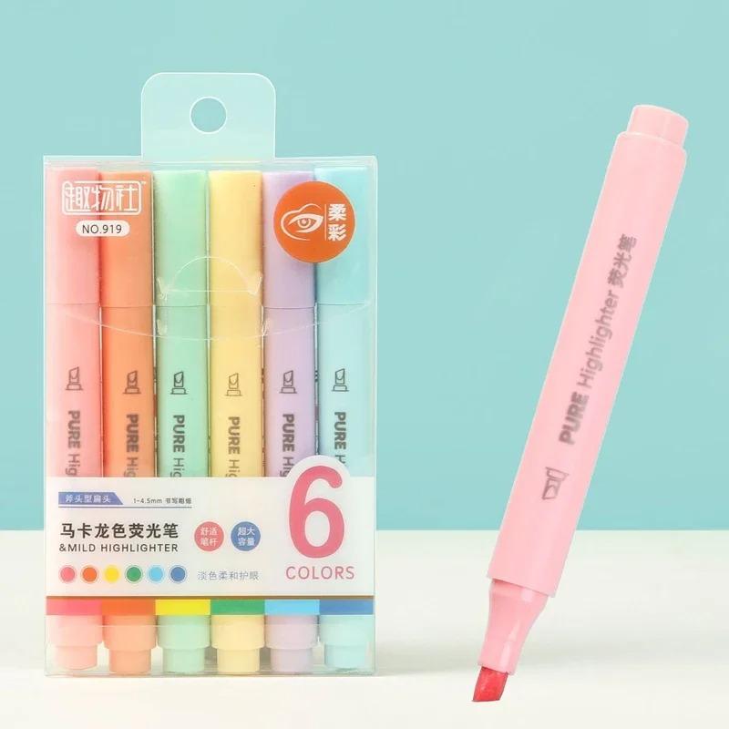 6/18Pcs Pastel Color Macaron Highlighter Pen Marker Pens Fluorescent Pen Drawing Highlighters Cute Stationery School Supplies
