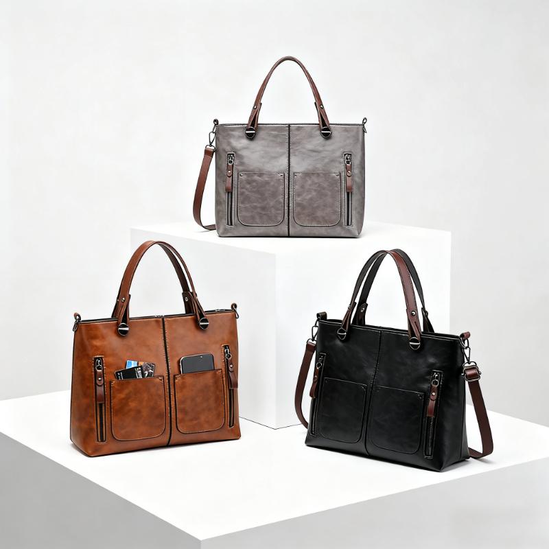 PU Large Capacity 2026 Popular New European and American Fashionable Shoulder Bag. Retro Women's Tote Bag with Double Pockets