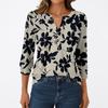 Women's Fashion Casual 3/4 Sleeve T-Shirt Prints V-Neck Button Top