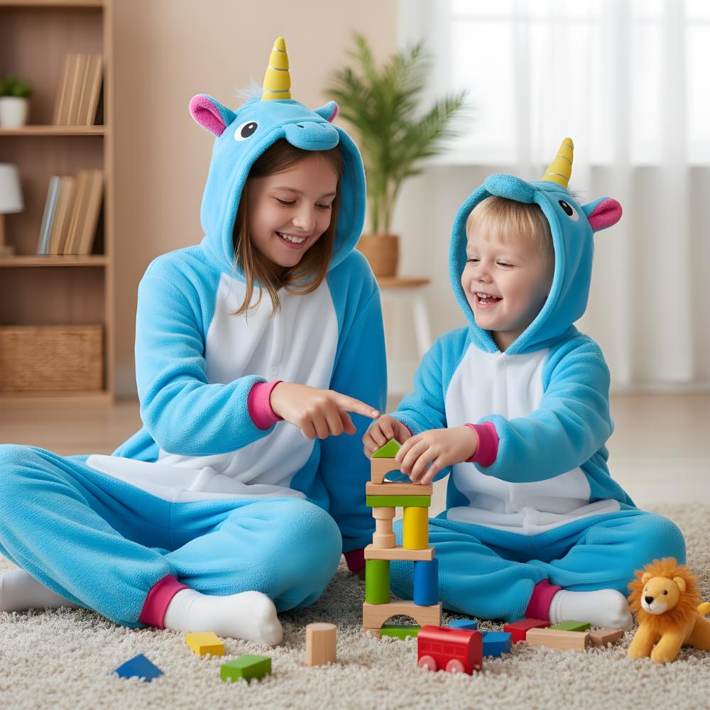 Onesie Kigurumi Pajamas Costume Blue Unicorn Children 135 - 145Cm