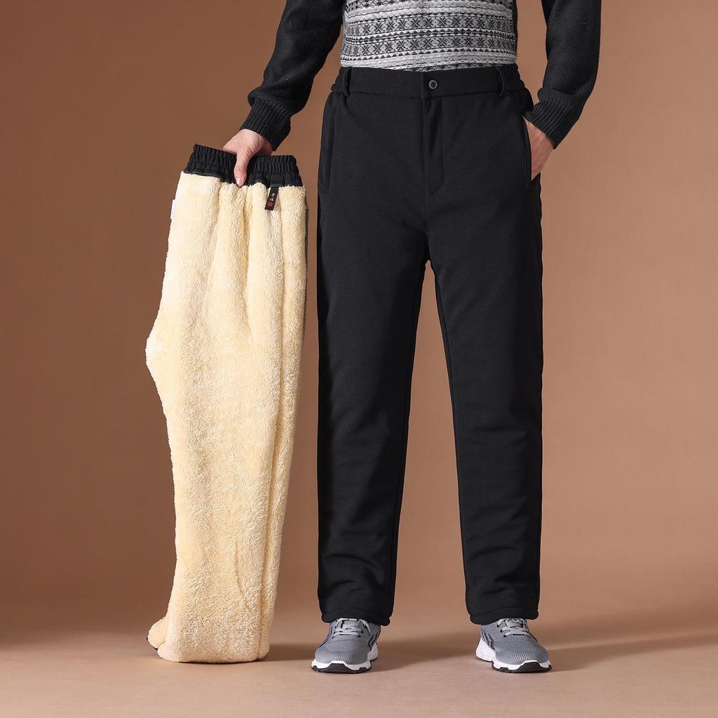 Men's Winter Warm Three-Layer Elastic Cotton Trousers with Velvet Lining for Middle-Aged and Elderly