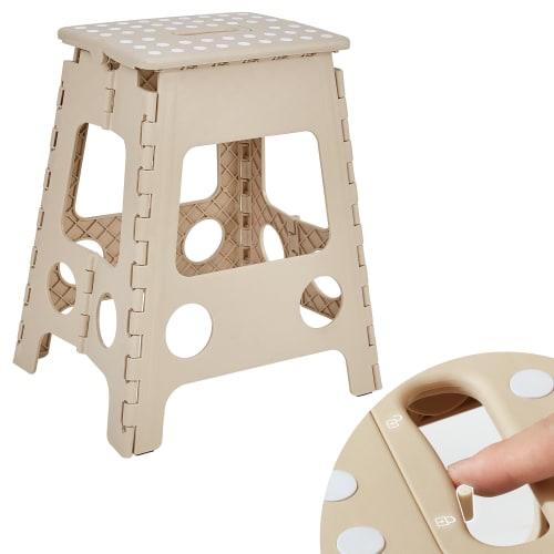 VECELO Folding Step Stool/Chair [New for 2024 - Safety Lock Design] Step/Stepladder, 38cm Wide X 29cm Deep X 45cm High, Khaki, Compact, Folding Stool/