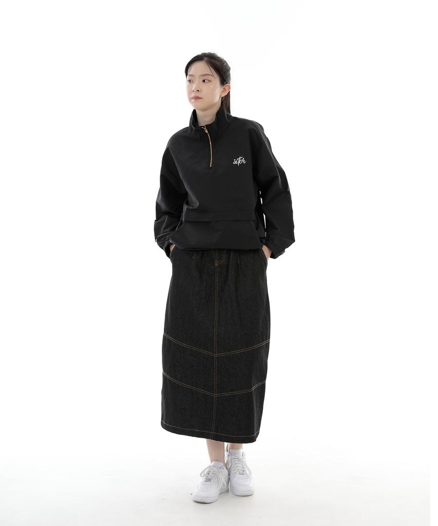 Seinteukeulu Wide Dome Half-Band Long Skirt Wdh-1303 Black Denim Brs