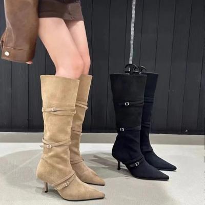 New In Woman High-heeled Boots Knee High About The Knee Trend 2024 Elegant Fashion Pointed Toe Designer Sexy