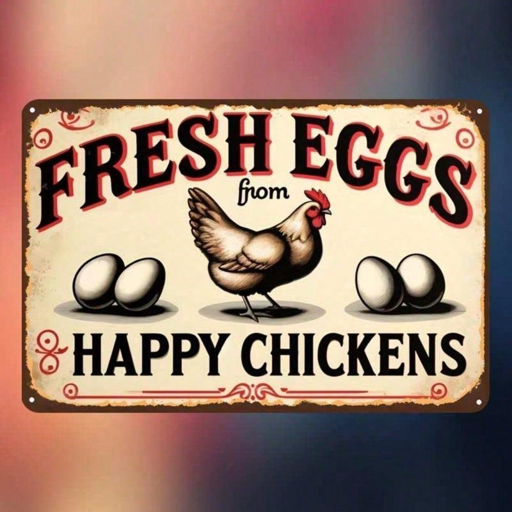 Vintage Fresh Eggs Metal Sign, Retro Farmhouse Kitchen Wall Decor, Pre-Drilled Tin Plaque