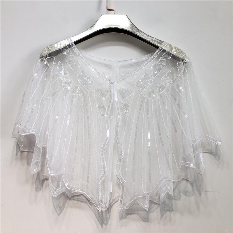 Vintage Flapper Shawl Sequin Beaded Short Cape Beaded Decoration Gatsby Party Mesh Short Cover Up Dress Accessory