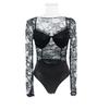 Summer Committee New Arrival Boutique Women's Clothing Low Cut U-Neck Long-Sleeved Perspective Sexy Hot Fashion Silm Fun Lace Jumpsuit