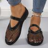 Fashion Fashion Fishing Net Round Toe Hollow-out Flat Shoes Women's Baotou Shallow Mouth Belt Buckle Mesh Soft-sole Slippers