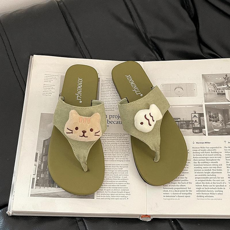 Cute cartoon kitten little fish flip-flops lady summer retro casual non-slip breathable versatile foot sandals