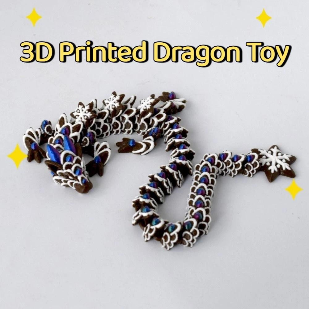 Funny Realistic 3D Printed Dragon Toy 30cm PLA Simulation Animal Model Creative Multicolor Snowflake Dragon Ornament Christmas