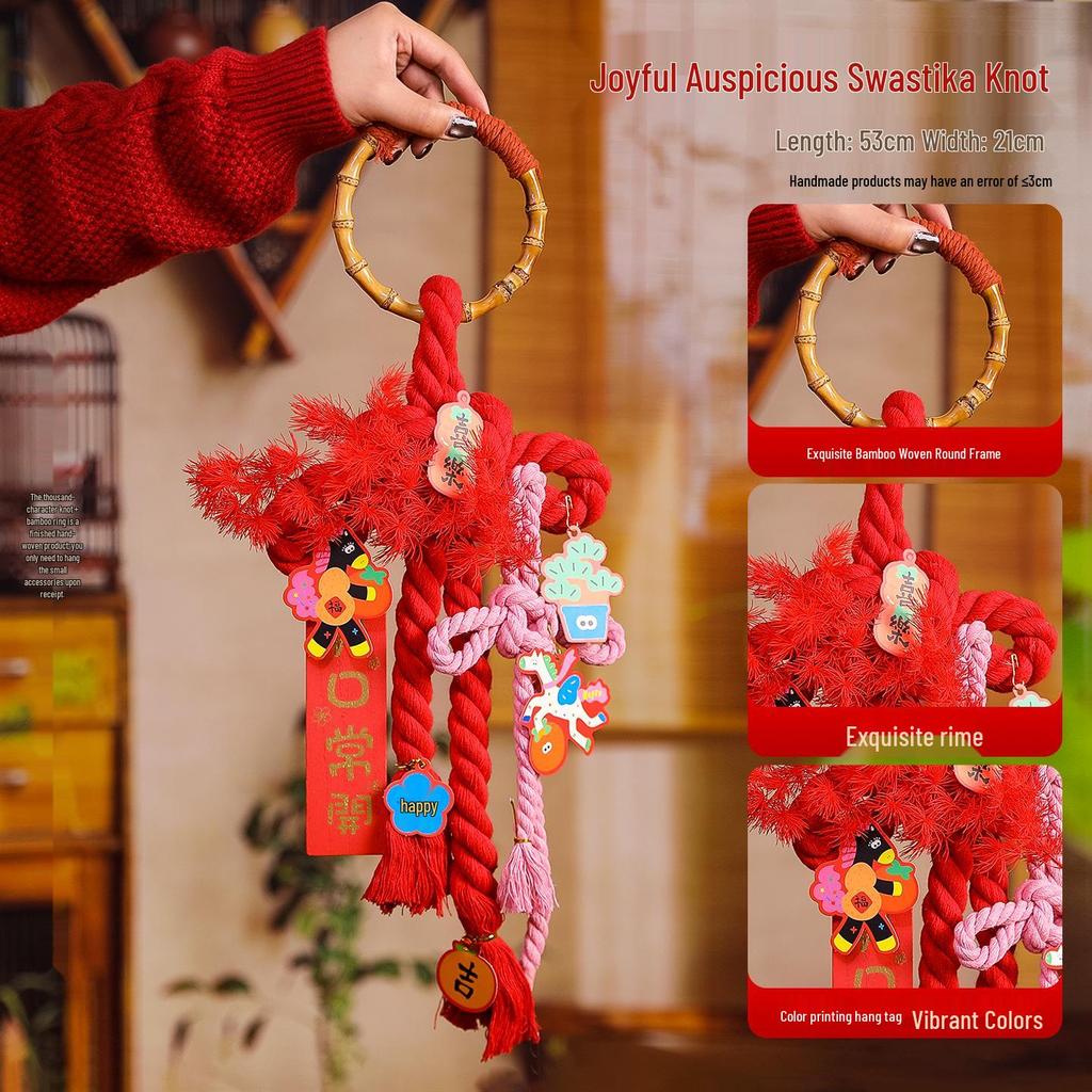 2026 Year of the Horse Spring Festival Chinese Knot Door Hanger - Wanzi Knot Ornament for Festive Atmosphere