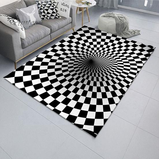 Decorative Floor Mat 3D Vortex Optical Illusion Rug Vision Vertigo Area Realistic Black And White Doormat Non-Slip for Living Room Bedroom Entrance