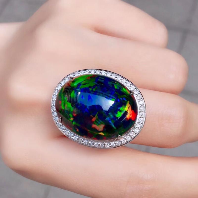 2026 Natural Large Colorful Zircon Ring, Diamond-set Fashionable Luxury Light Luxury Banquet Wedding Ring Resizable