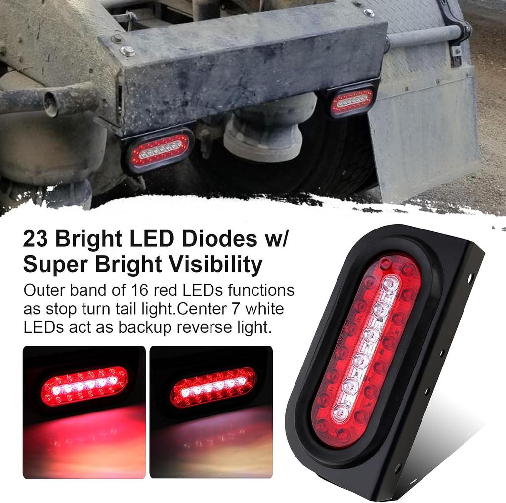 6' Oval LED Trailer Tail Lights Kit w/Brackets, 4Amber 2Red Mini Marker, 13.8' Red LED 3rd Brake Light Bar