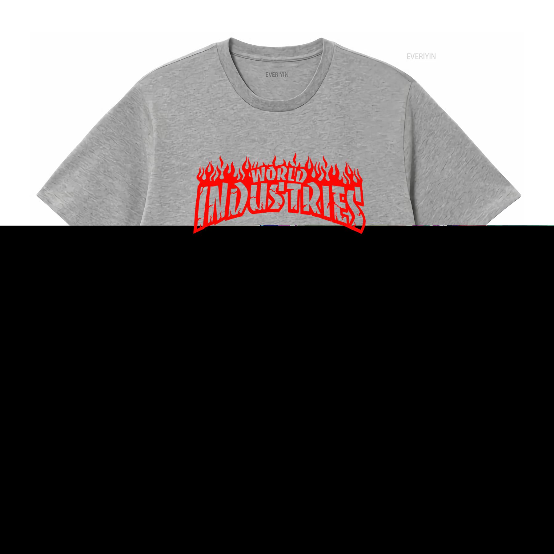 Vintage WORLD INDUSTRIES T Shirt Retro Style with Bold Flame Print Perfect for Skateboard Enthusiasts vintage Washed streetwear S